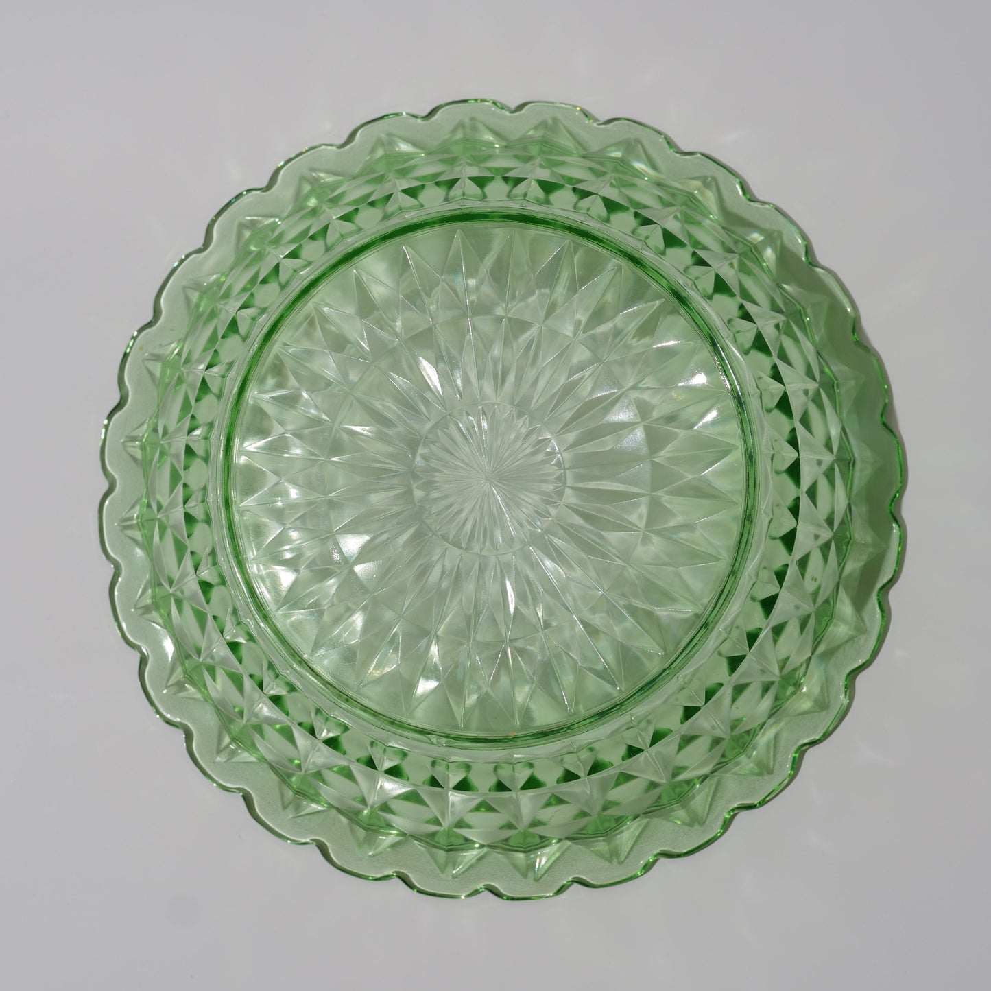 Antique Windsor Pattern Green Vaseline Glass Serving Bowl