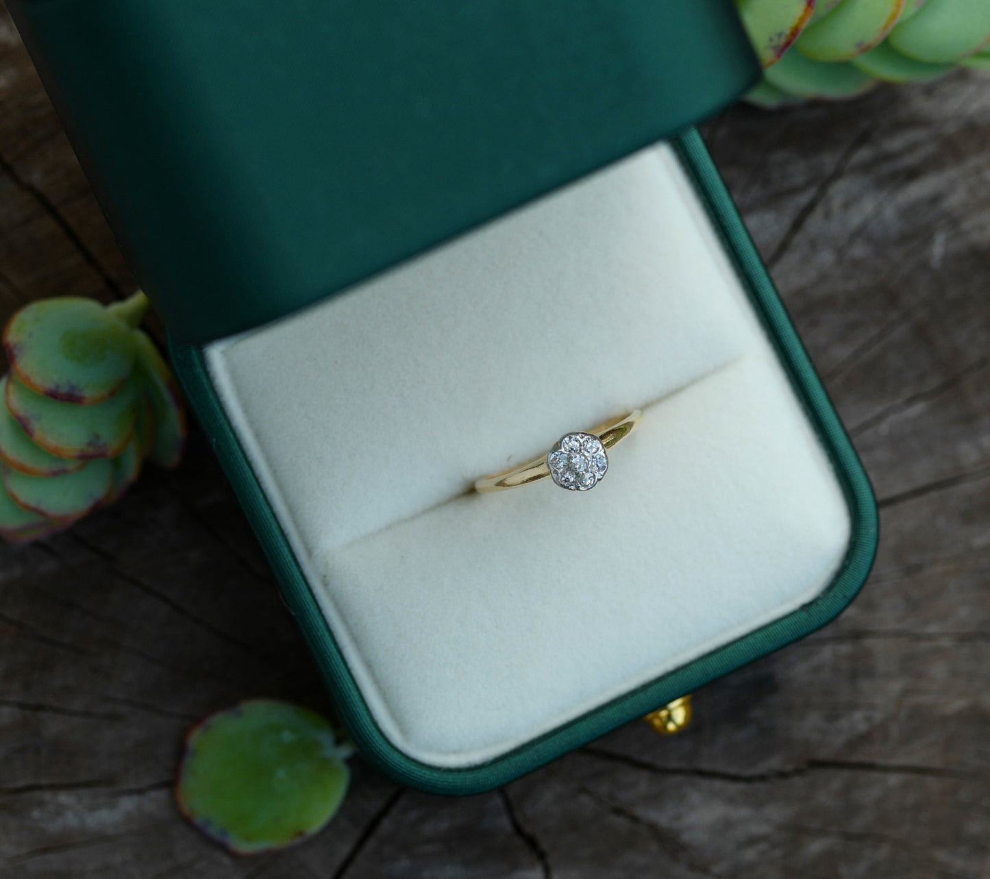 14K Swiss and Old European Cut Diamond Cluster Ring
