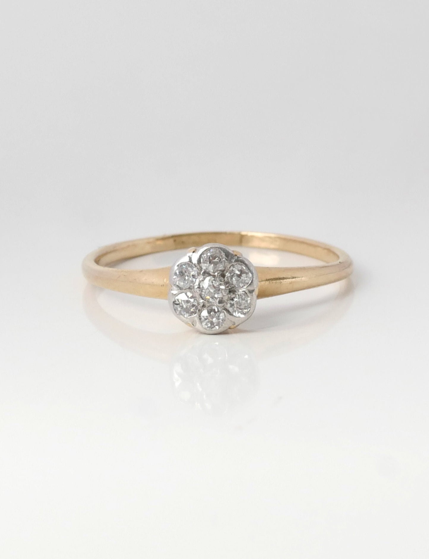 14K Swiss and Old European Cut Diamond Cluster Ring