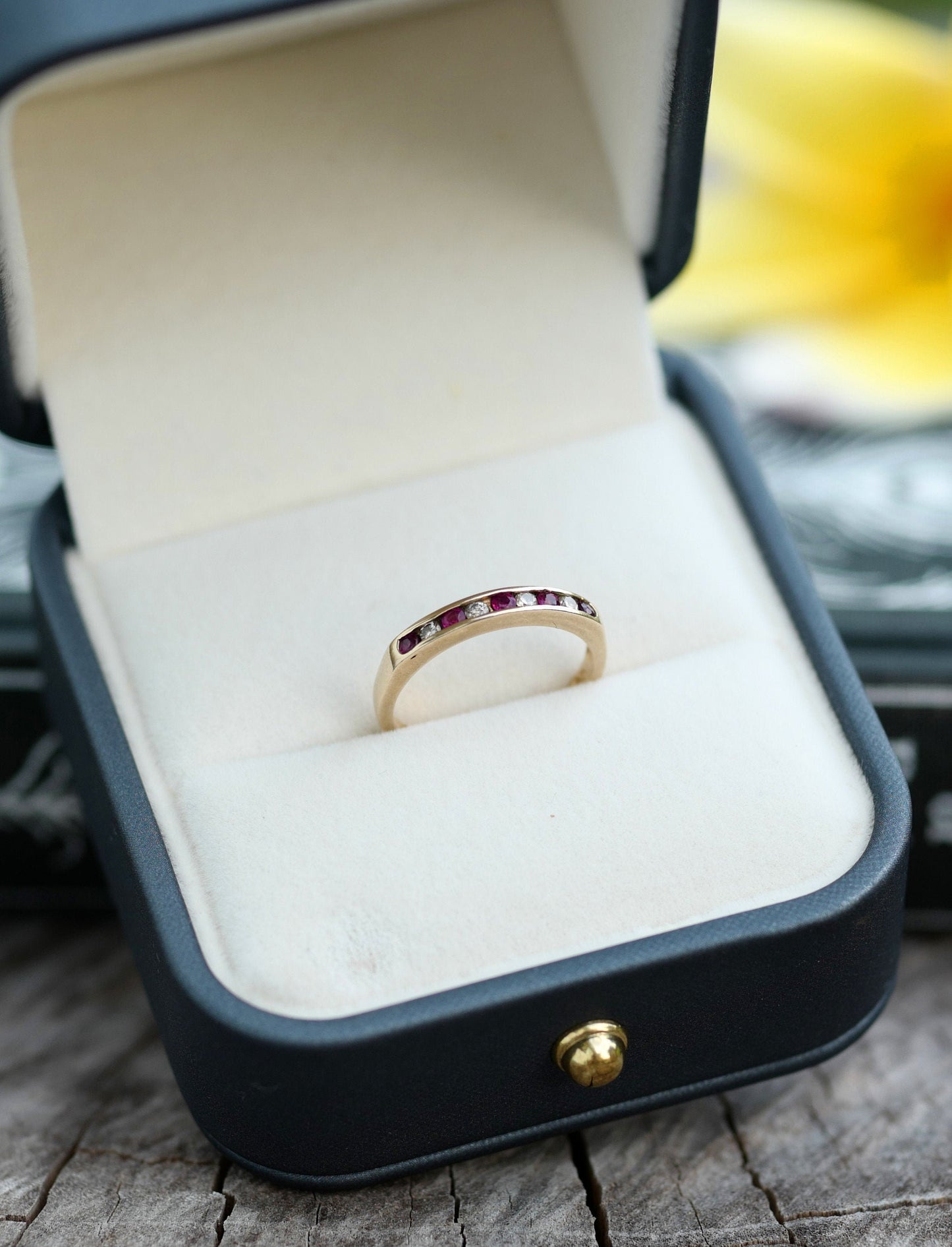 Vintage Red Topaz and Diamond Stackable Ring - 14K