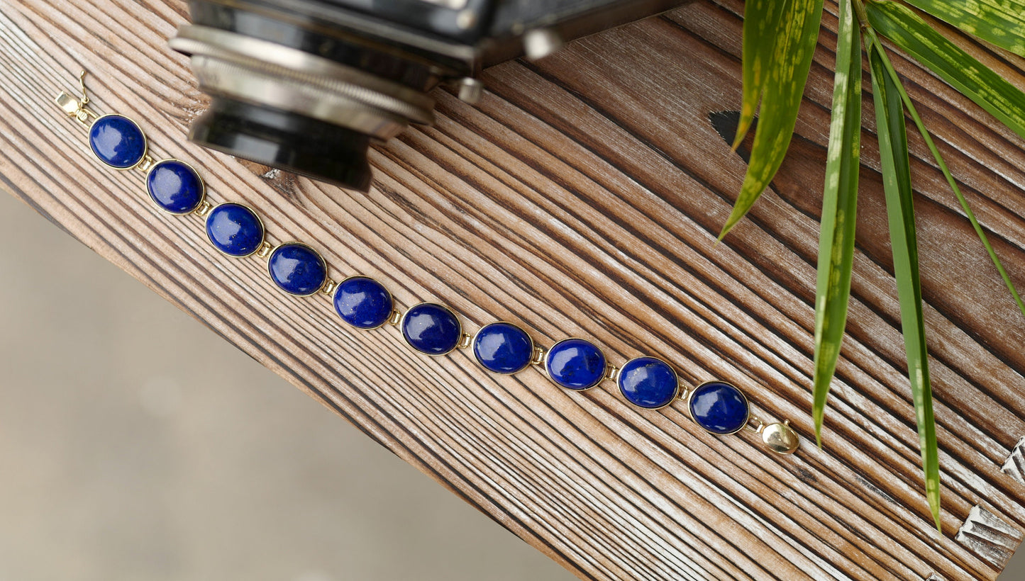 Stunning Lapis Lazuli and 14K Vintage Bracelet