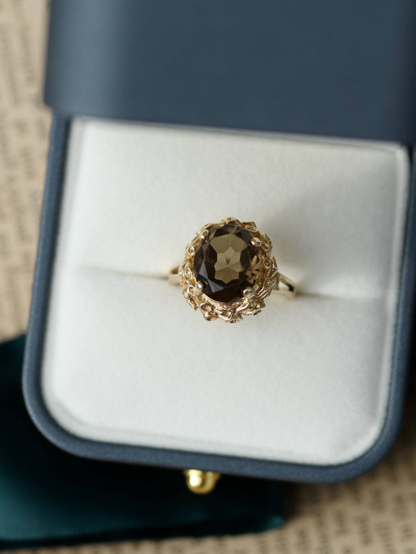Custom Vintage Smoky Quartz and 14K Cocktail Ring