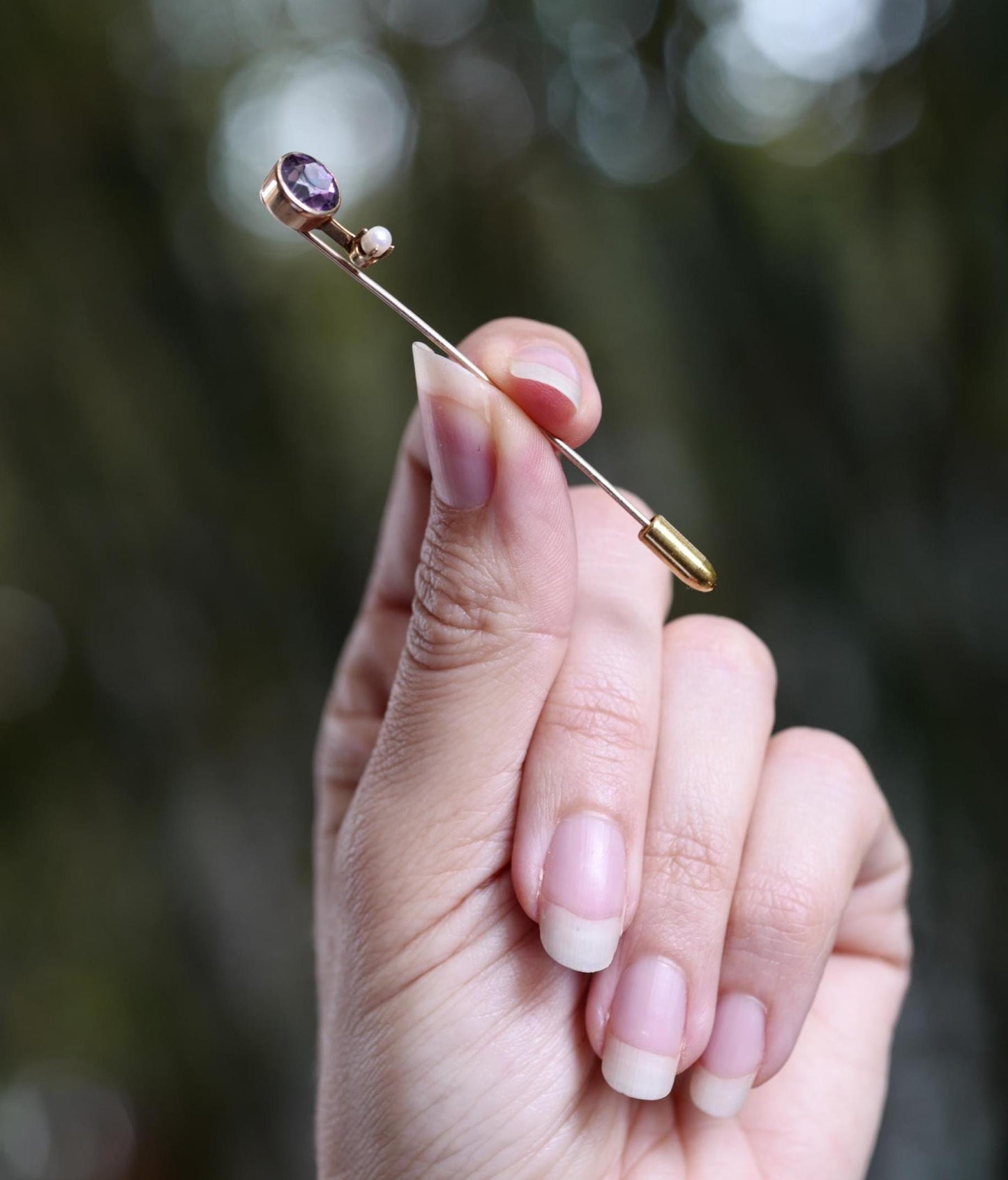 Vintage 10K Amethyst and Seed Pearl Stick Pin