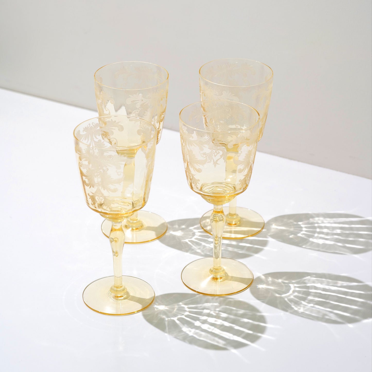 Tiffin Cordelia Yellow Etched Wine Glasses - Set of Four