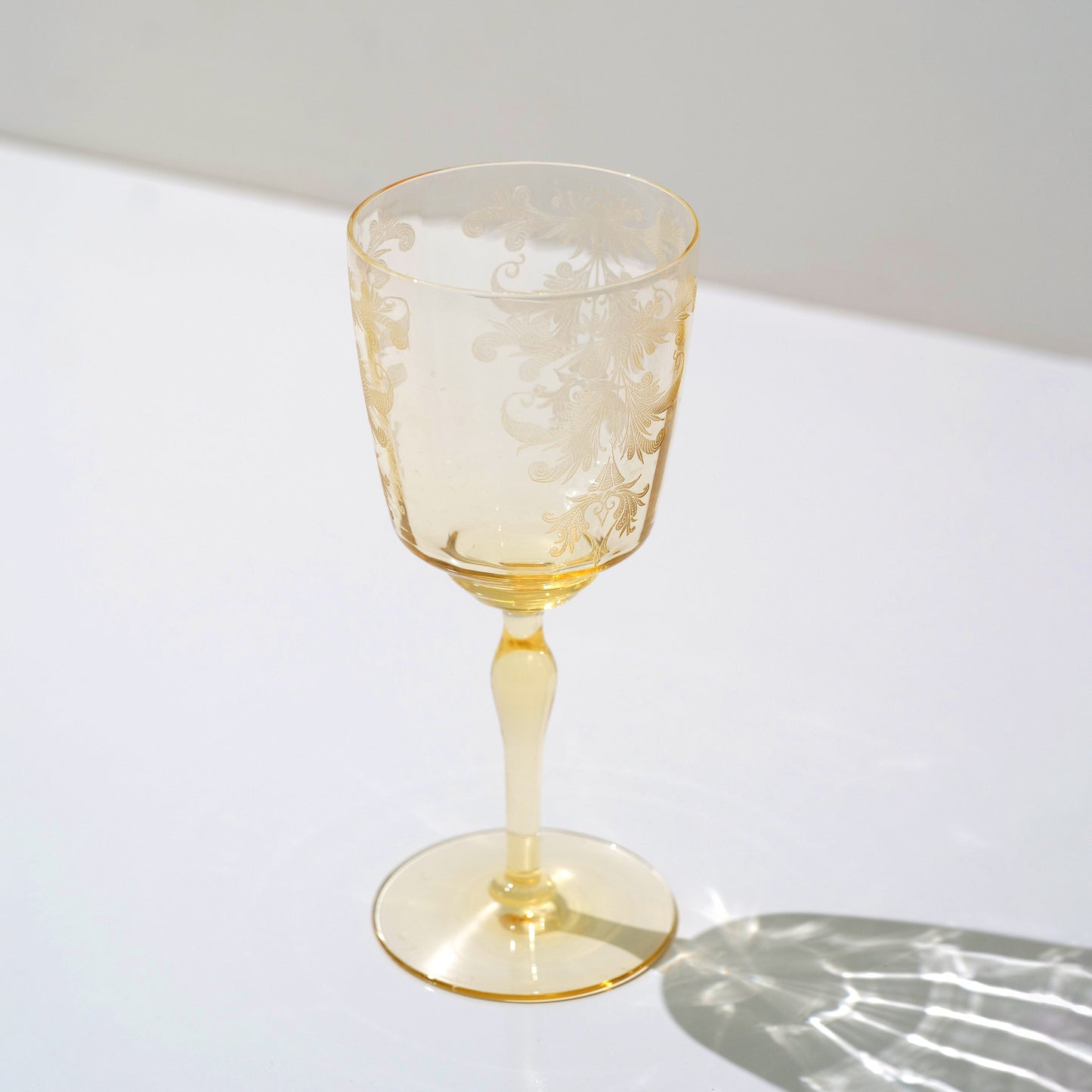Tiffin Cordelia Yellow Etched Wine Glasses - Set of Four