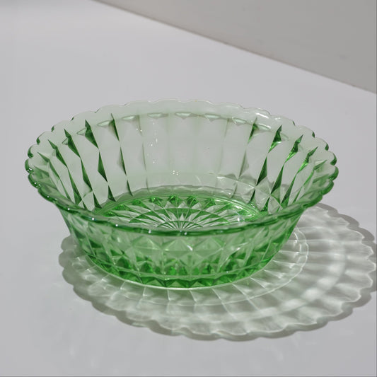 Antique Windsor Pattern Green Vaseline Glass Serving Bowl