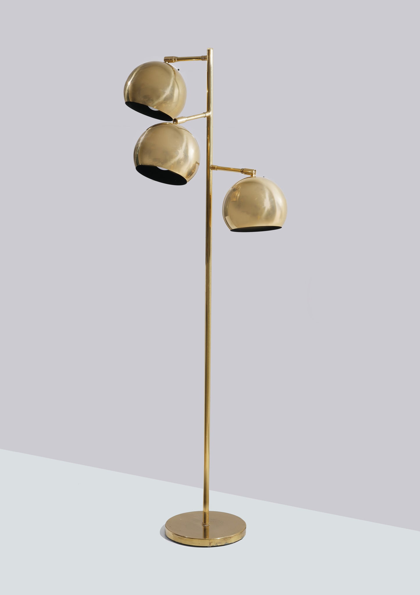 Midcentury Original Koch and Lowy Brass Triple Ball Articulating Floor Lamp