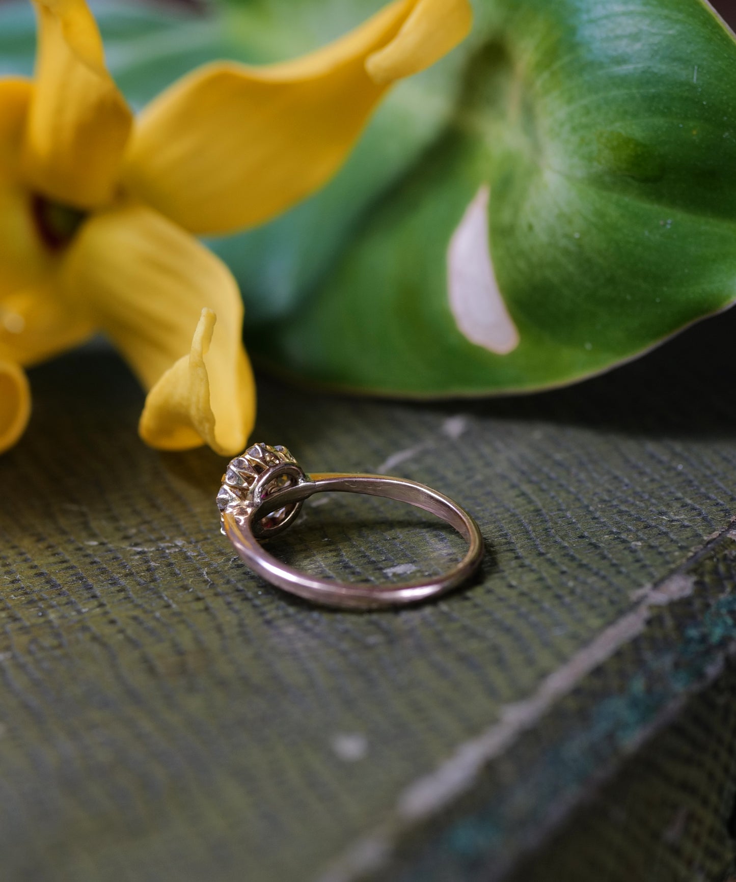 Ruby and Old Mine Diamond Antique Ring 10K