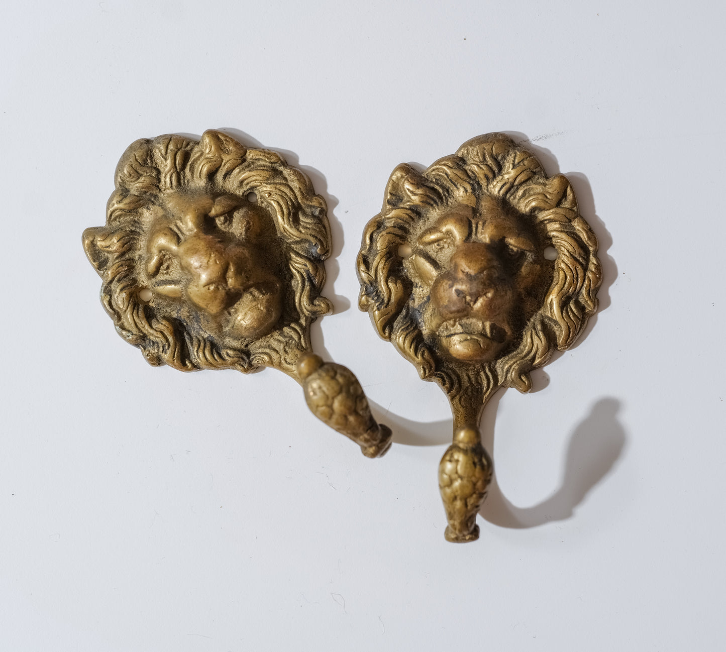Pair of Vintage Brass Lion's Head Hooks