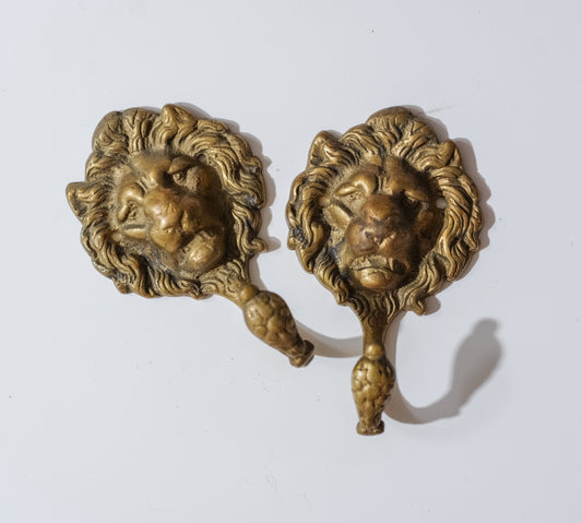 Pair of Vintage Brass Lion's Head Hooks