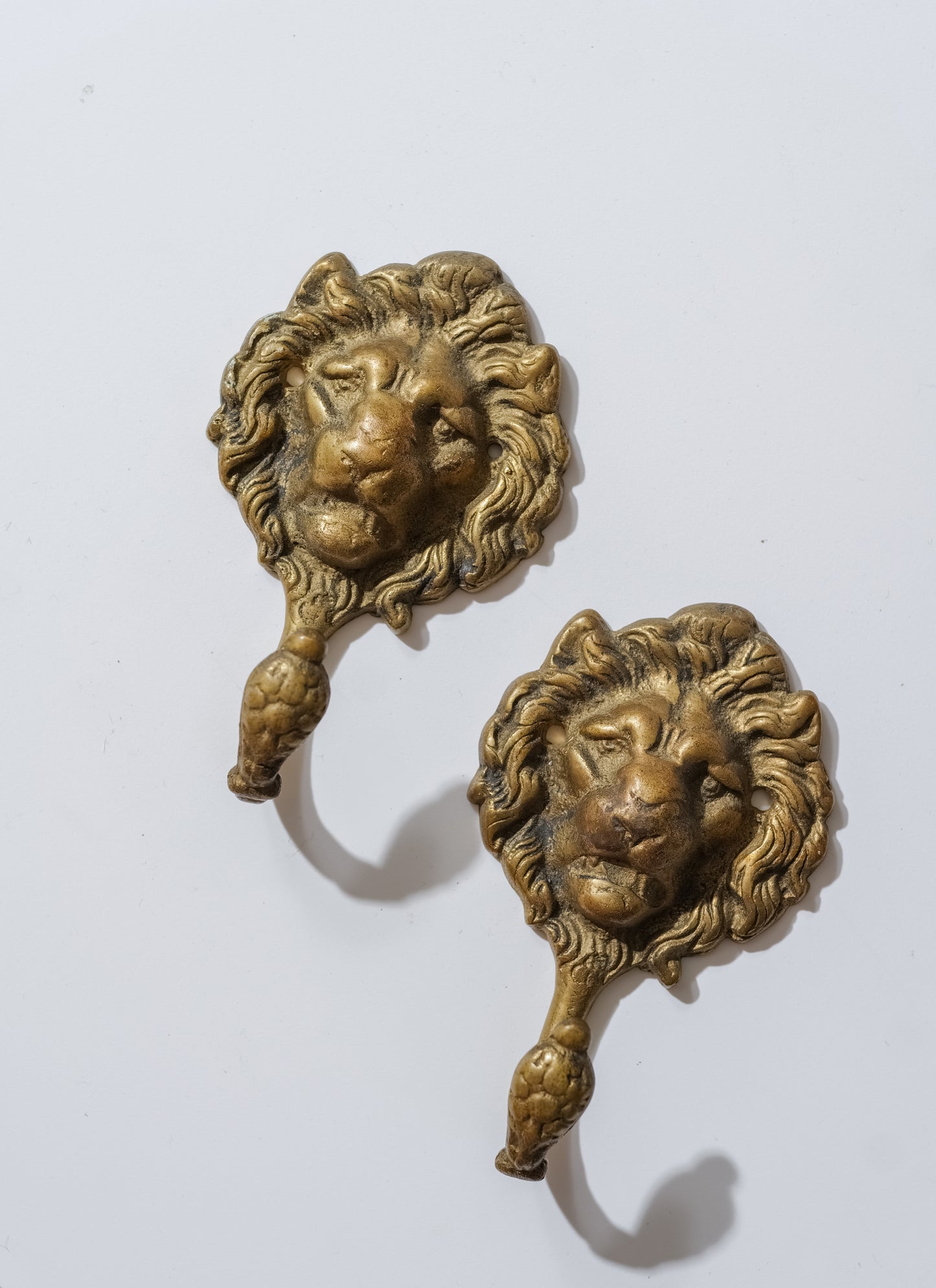 Pair of Vintage Brass Lion's Head Hooks