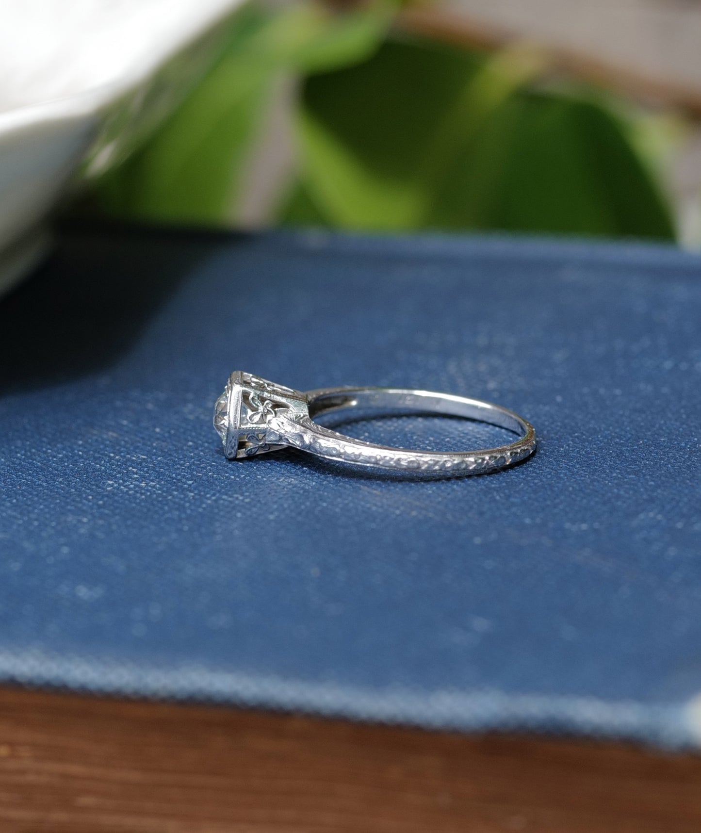 Antique Orange Blossom Solitaire Transitional European Cut Diamond in 18K WG