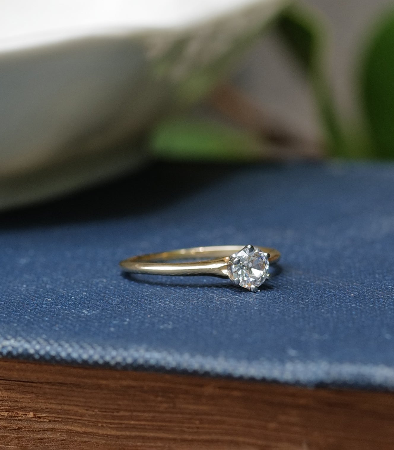 Antique Hallmarked 18k Gold European Cut Diamond Solitaire
