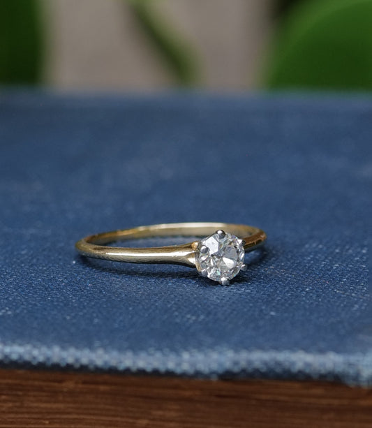 Antique Hallmarked 18k Gold European Cut Diamond Solitaire