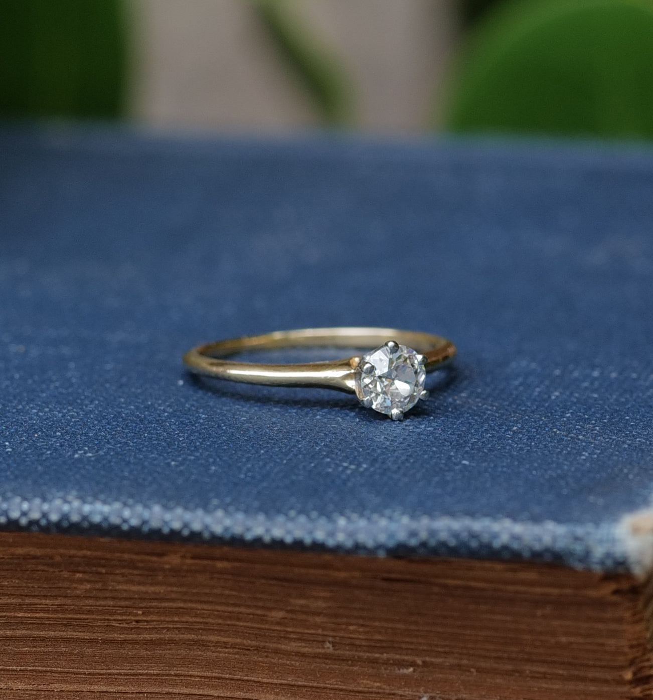 Antique Hallmarked 18k Gold European Cut Diamond Solitaire