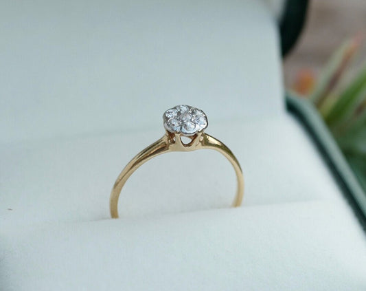 14K Swiss and Old European Cut Diamond Cluster Ring