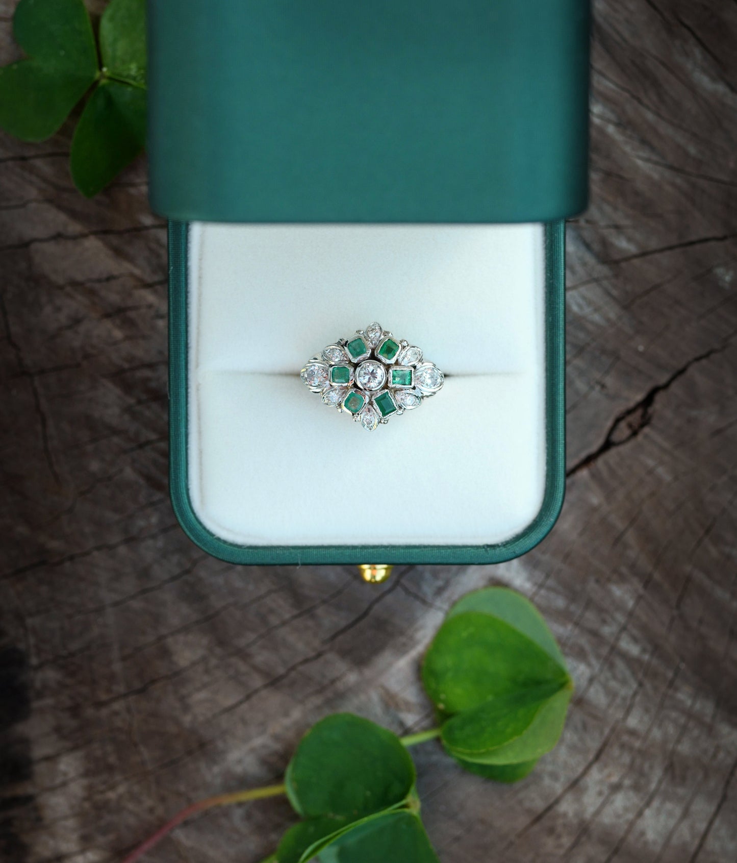 1970s Era Fancy Emerald and Diamond Cocktail Ring - 14K White Gold