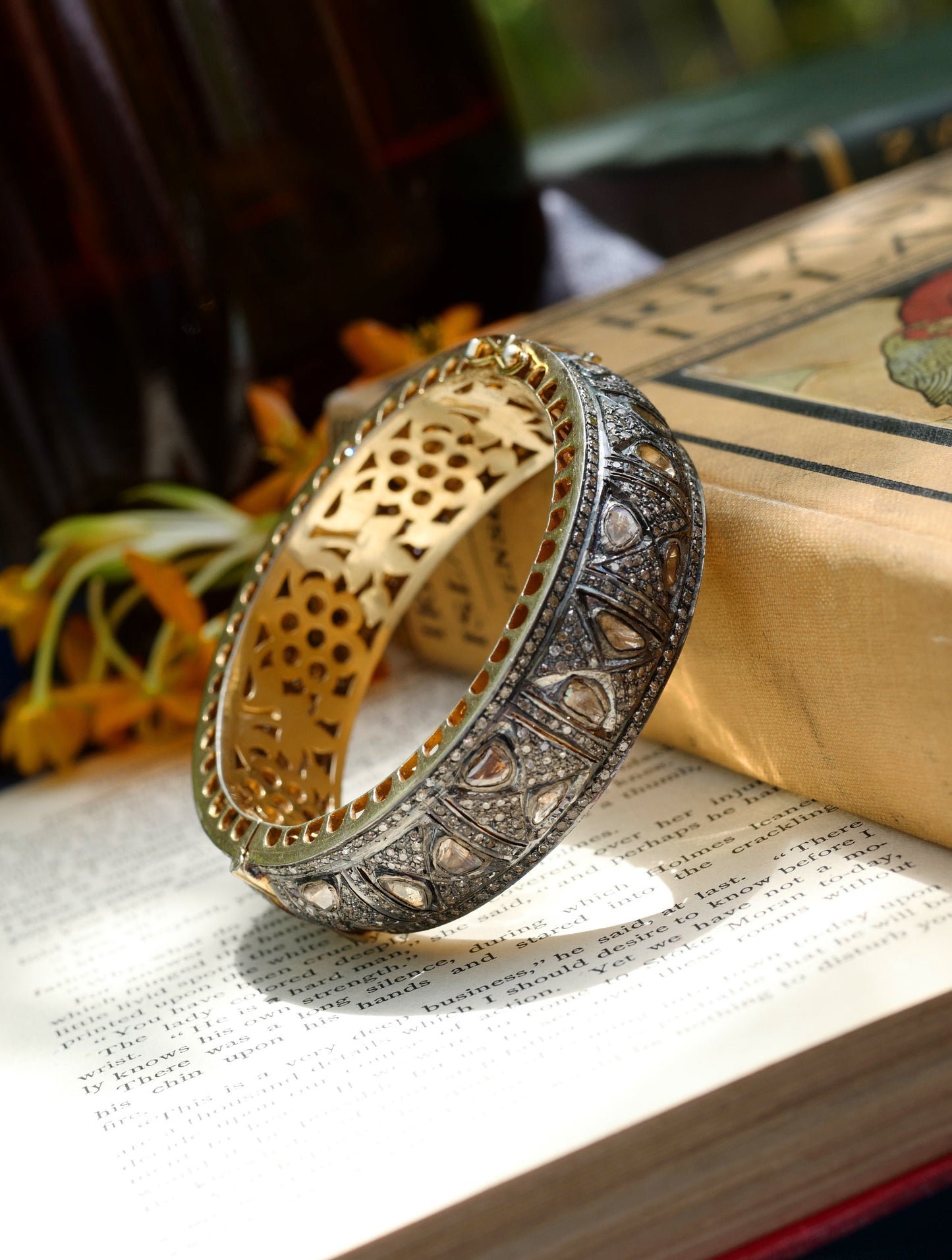 Polki Diamond Bangle - Vintage handmade Indian 14K and Sterling encrusted with Pave Diamonds