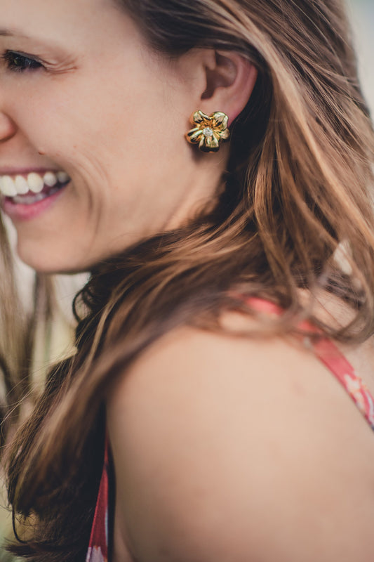 Down to the Studs - .80 TCW Diamond Earrings with Yellow Gold Flower Jacket and Appraisal