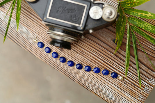 Stunning Lapis Lazuli and 14K Vintage Bracelet