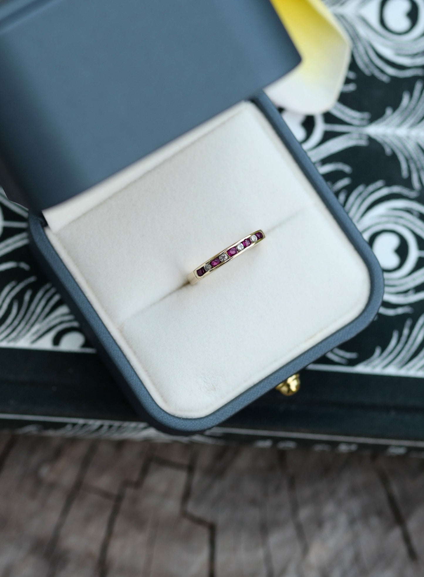 Vintage Red Topaz and Diamond Stackable Ring - 14K
