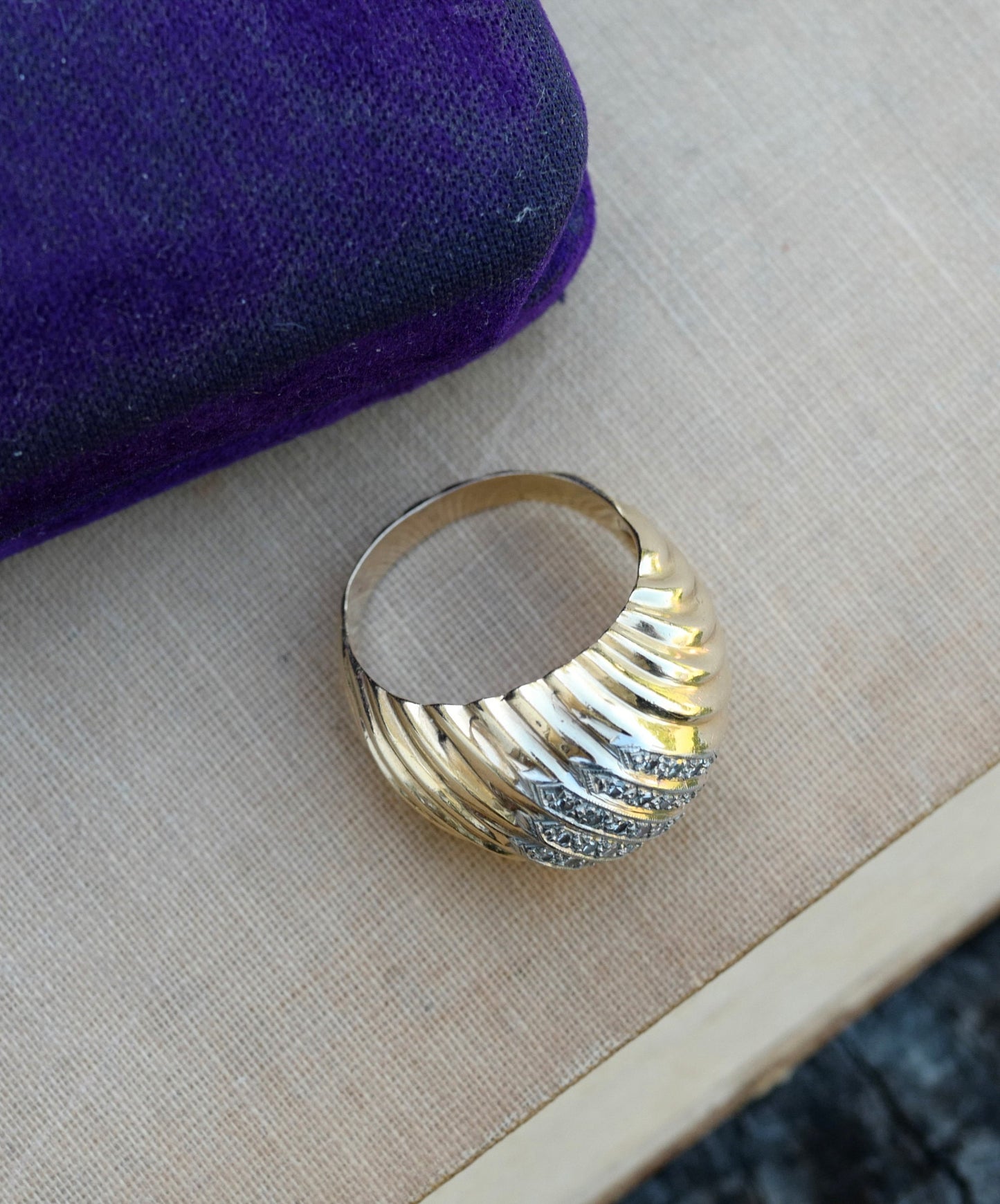Dome Midcentury Cocktail Ring -  Diamonds and 14K Gold