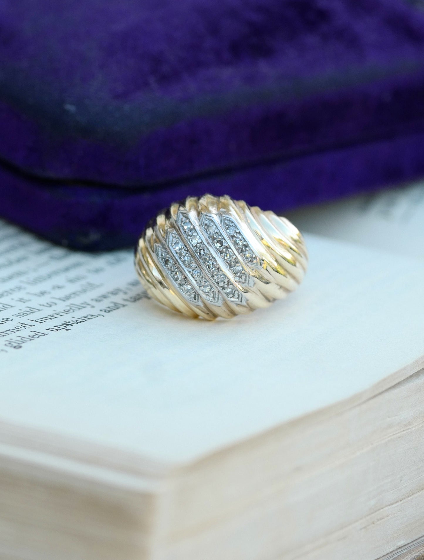 Dome Midcentury Cocktail Ring -  Diamonds and 14K Gold