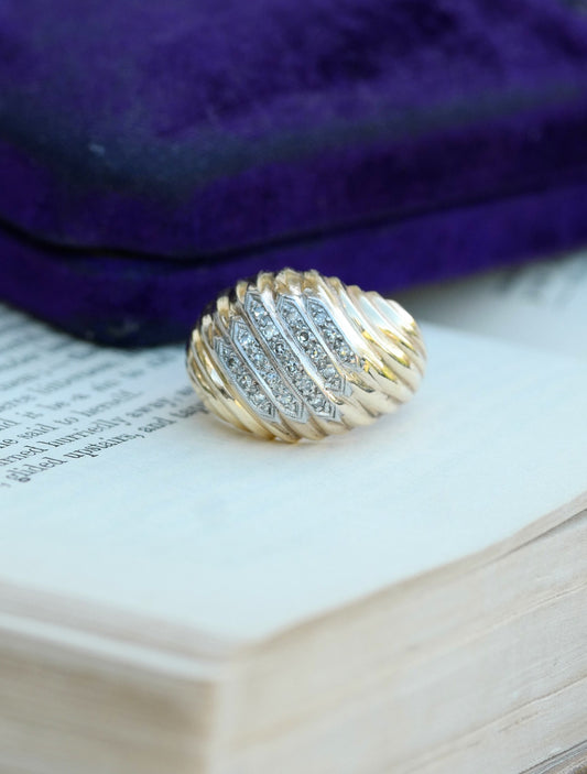 Dome Midcentury Cocktail Ring -  Diamonds and 14K Gold