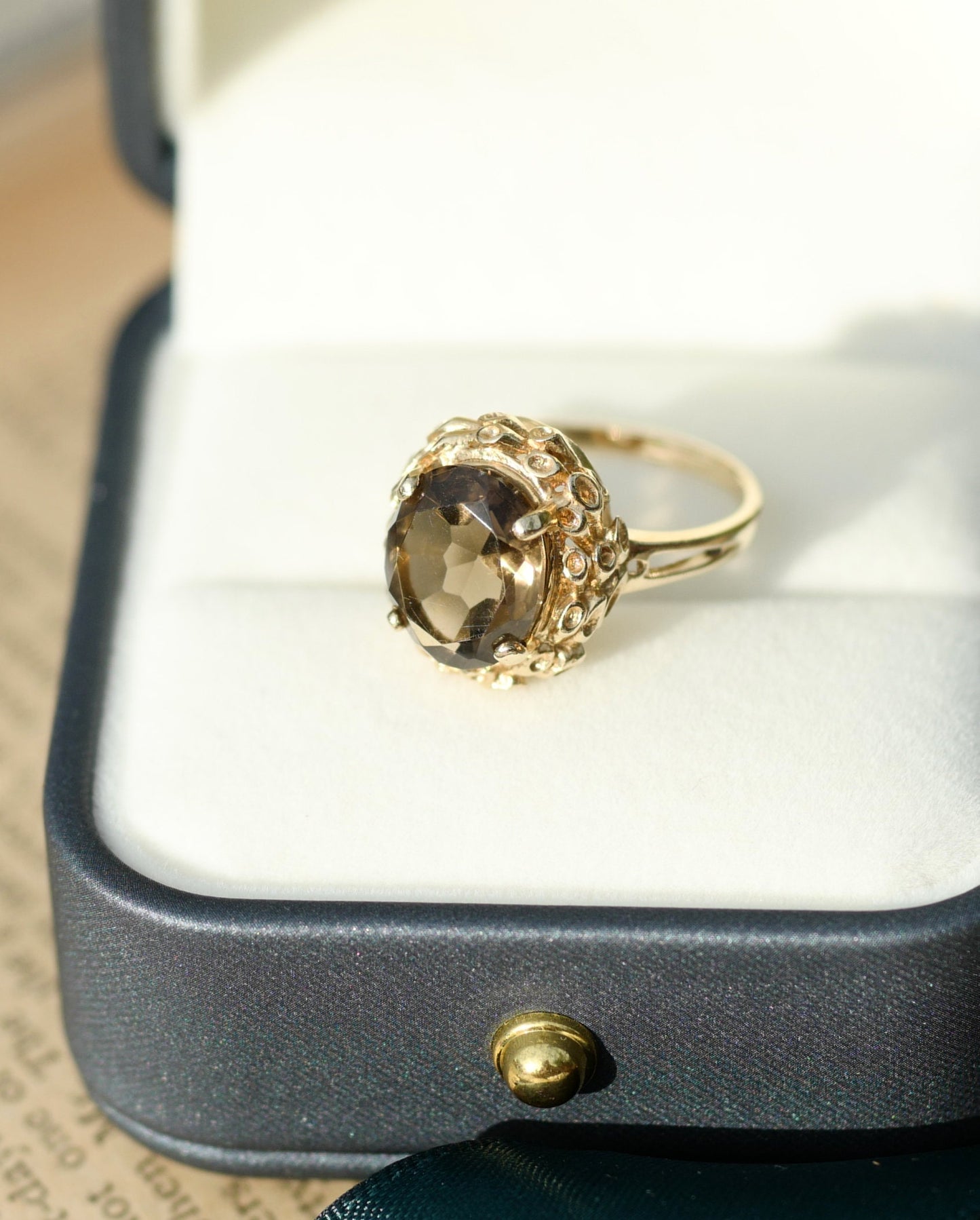 Custom Vintage Smoky Quartz and 14K Cocktail Ring
