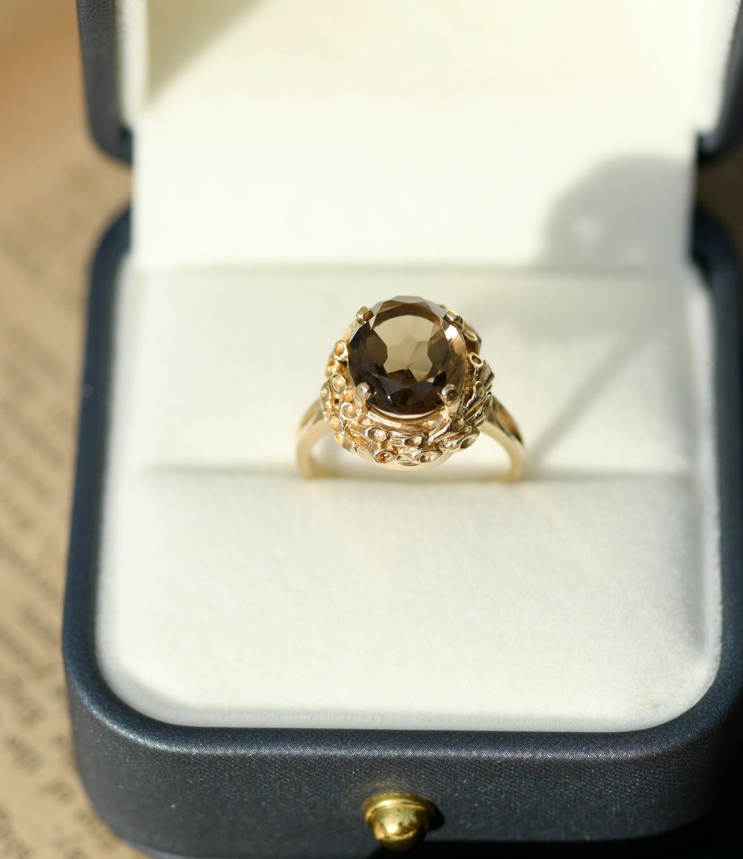 Custom Vintage Smoky Quartz and 14K Cocktail Ring