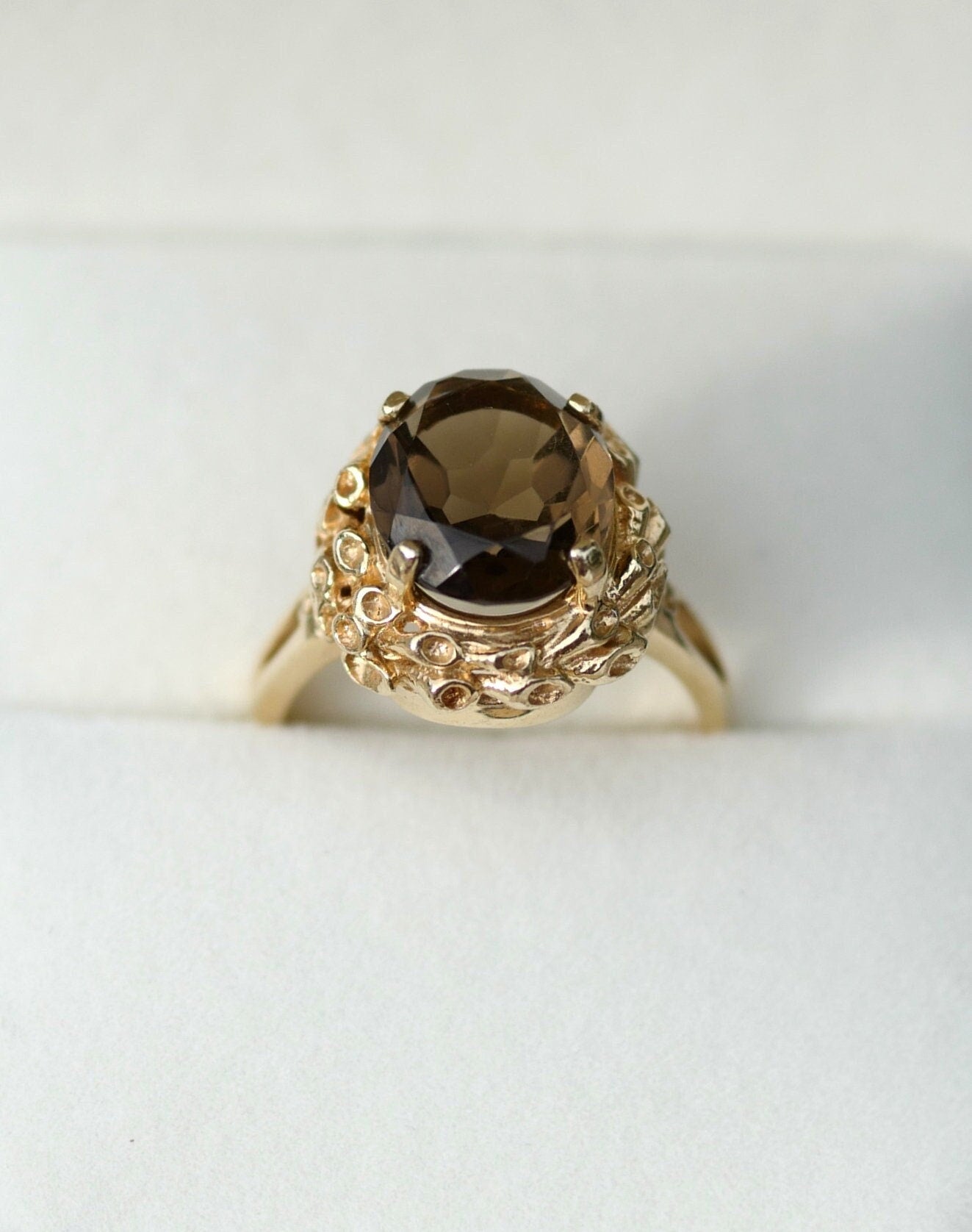 Custom Vintage Smoky Quartz and 14K Cocktail Ring