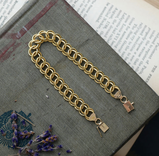 Vintage Double Link 14K Yellow Gold Italian Bracelet