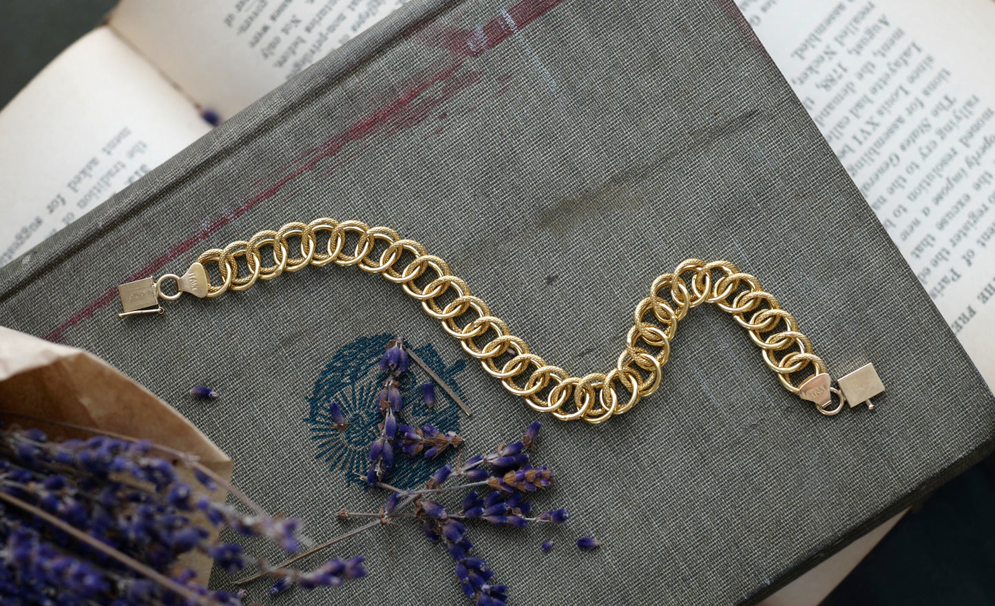 Vintage Double Link 14K Yellow Gold Italian Bracelet