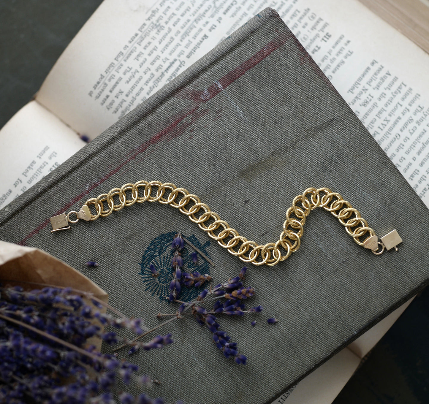 Vintage Double Link 14K Yellow Gold Italian Bracelet