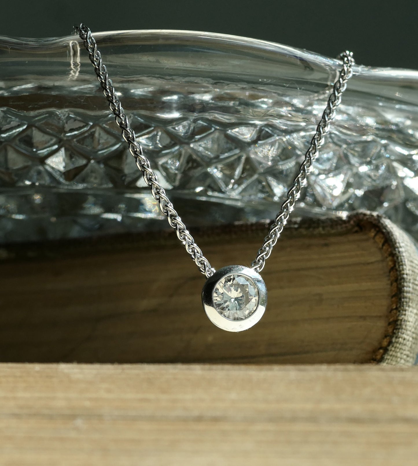 Natural Diamond Solitaire Slide Pendant on 14KT White Gold - Transitional European Cut Custom Necklace