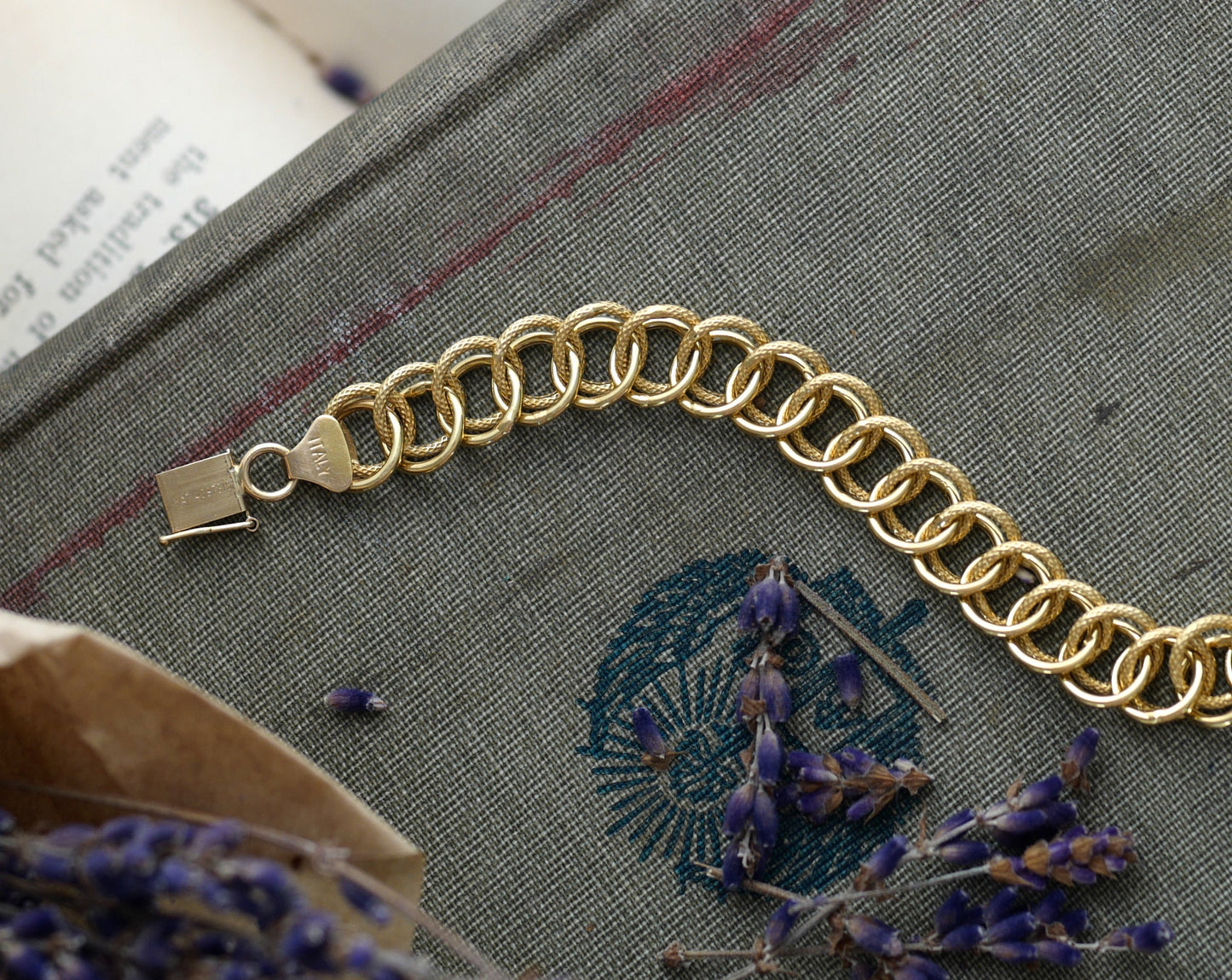 Vintage Double Link 14K Yellow Gold Italian Bracelet