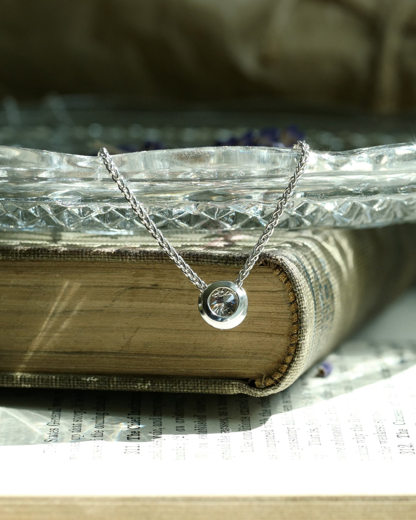 Natural Diamond Solitaire Slide Pendant on 14KT White Gold - Transitional European Cut Custom Necklace