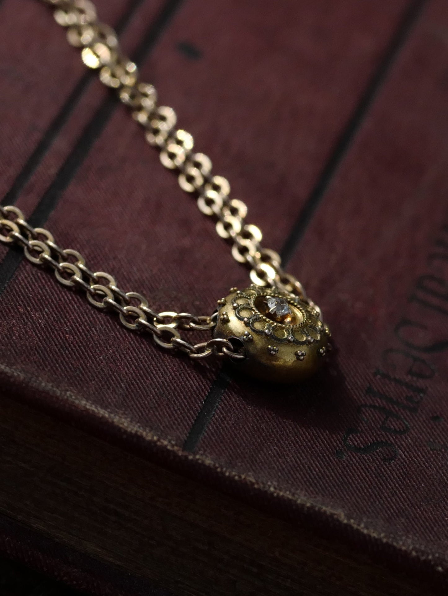 Antique Old Mine Diamond Slide pendant on 10K 25" Chain