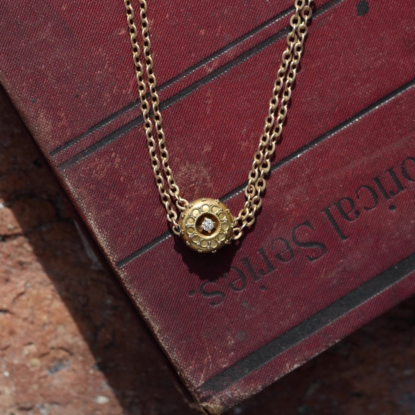 Antique Old Mine Diamond Slide pendant on 10K 25" Chain