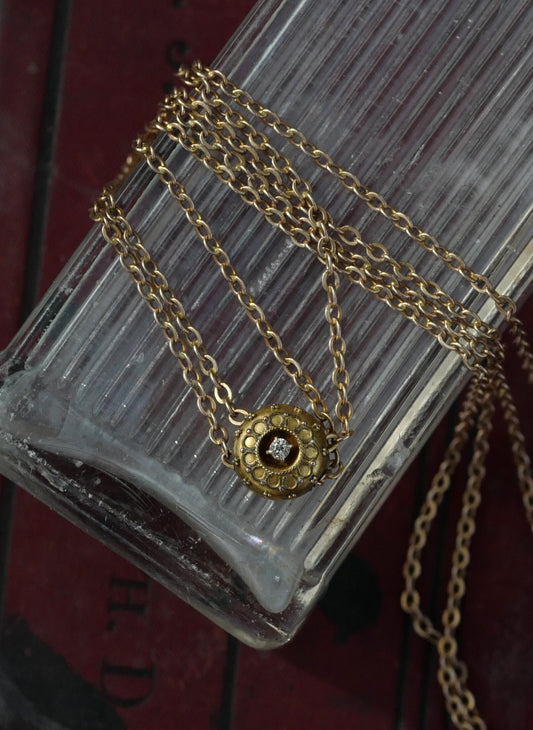 Antique Old Mine Diamond Slide pendant on 10K 25" Chain