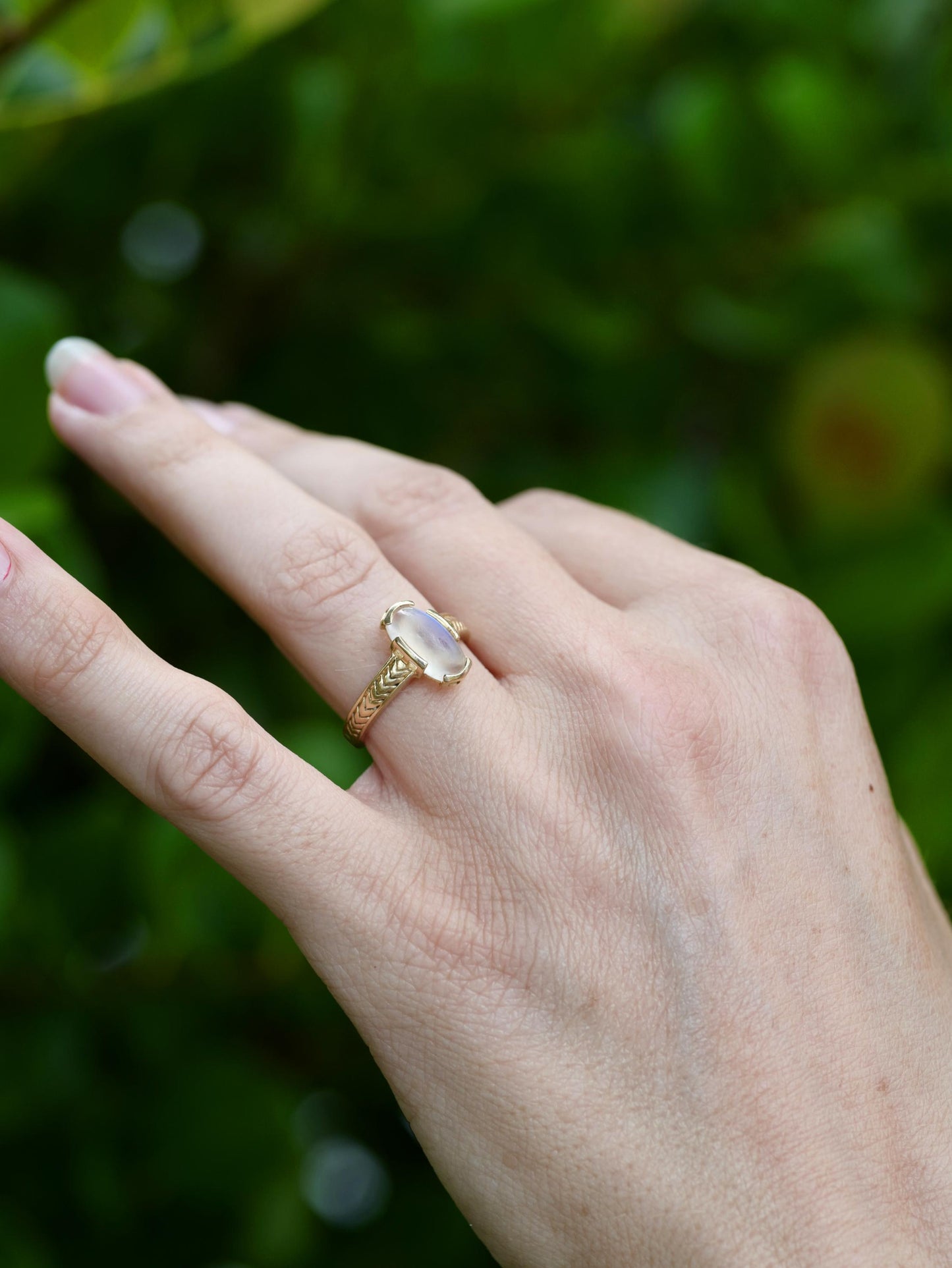 Gorgeous Deco 14k Gold and Moonstone Ring