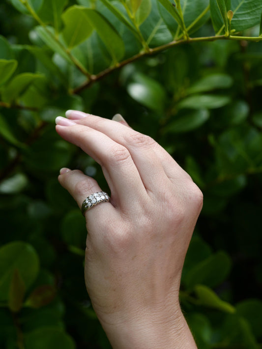 Double 5's -  Vintage 14K White Gold Ring with Ten Diamonds