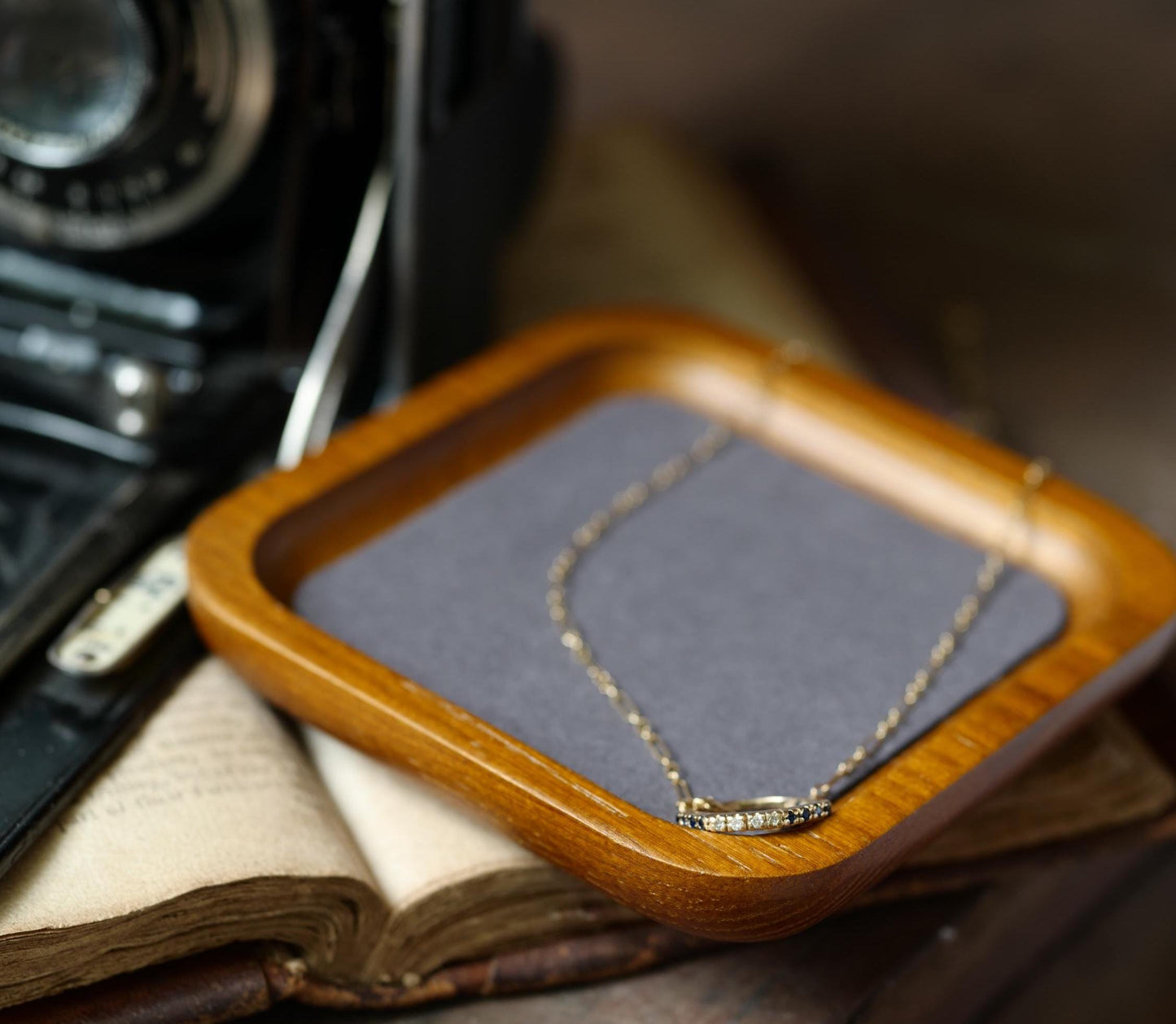 14K Delicate Chain with Vintage Diamond and Spinel Ring/Charm