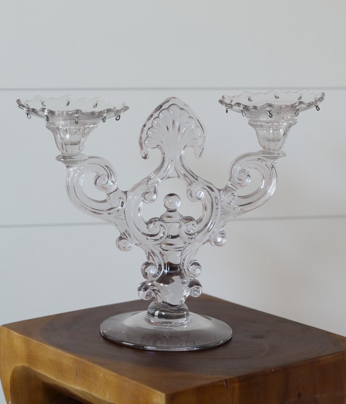Pair of Vintage Cambridge 1441 Large Double Crystal Candlestick Holders