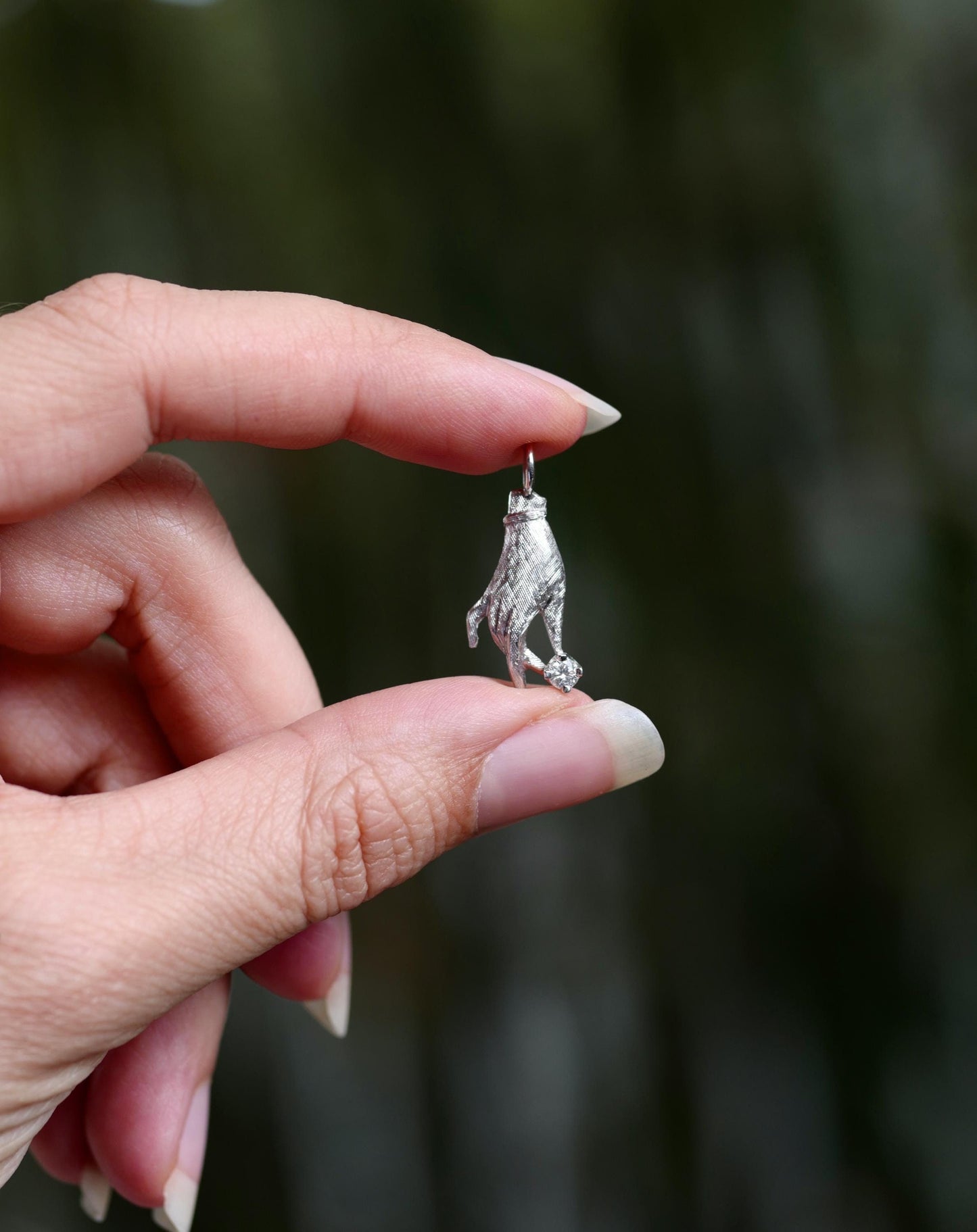 14K White Gold Delicate Hand holding Diamond Pendant Charm