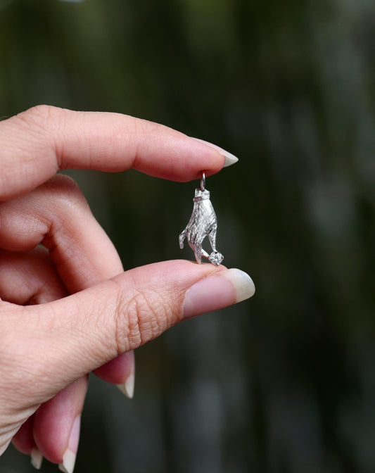 14K White Gold Delicate Hand holding Diamond Pendant Charm