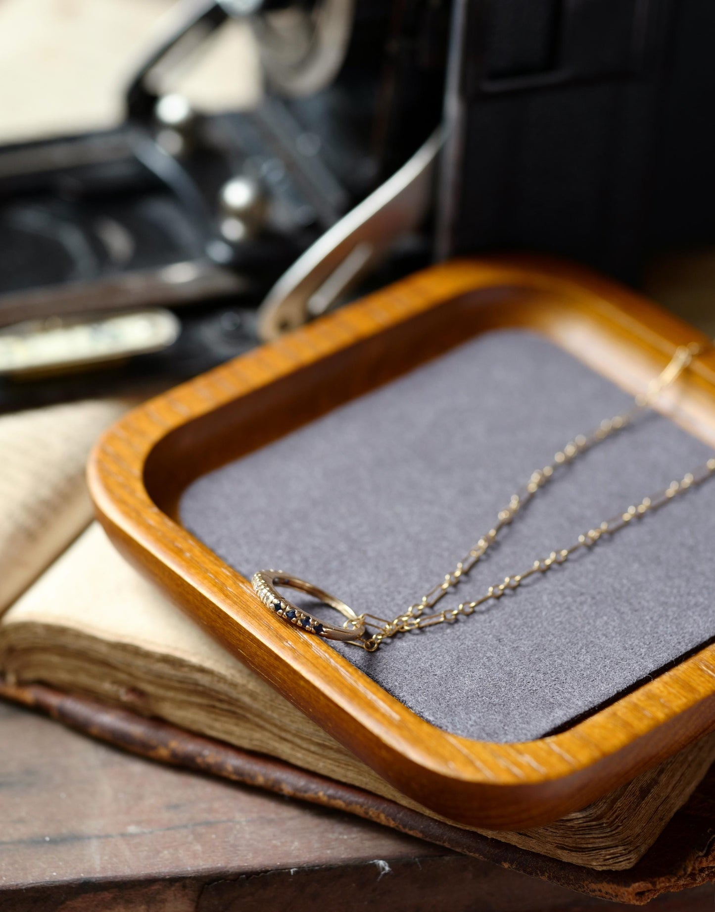 14K Delicate Chain with Vintage Diamond and Spinel Ring/Charm