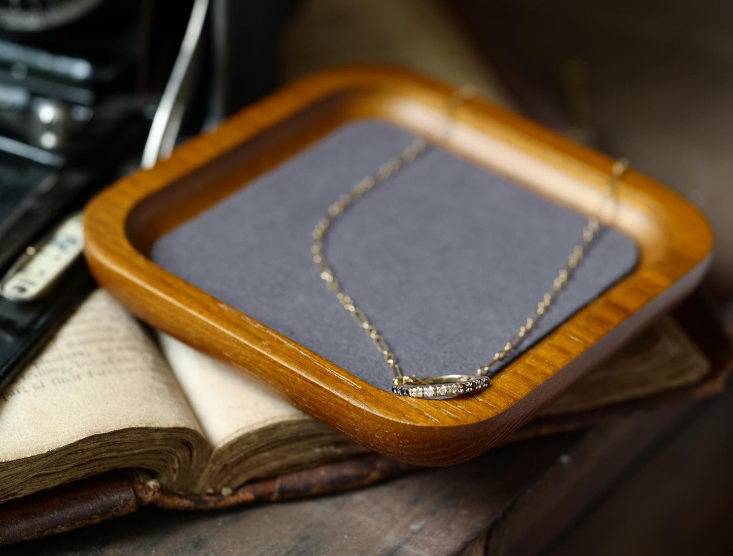 14K Delicate Chain with Vintage Diamond and Spinel Ring/Charm